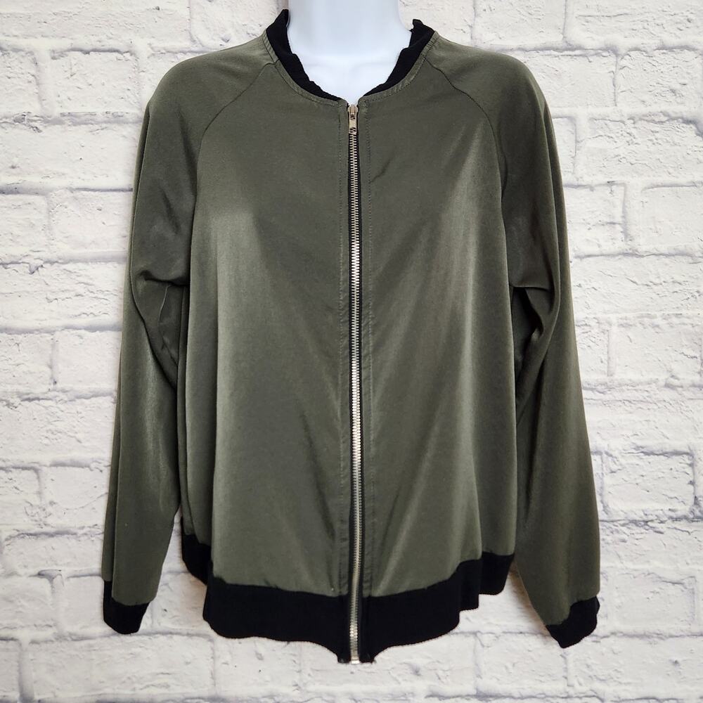 🌼Design Lab Jacket Women Small Olive Green Bomber Silky Feel Ribbed Cuff/Waist